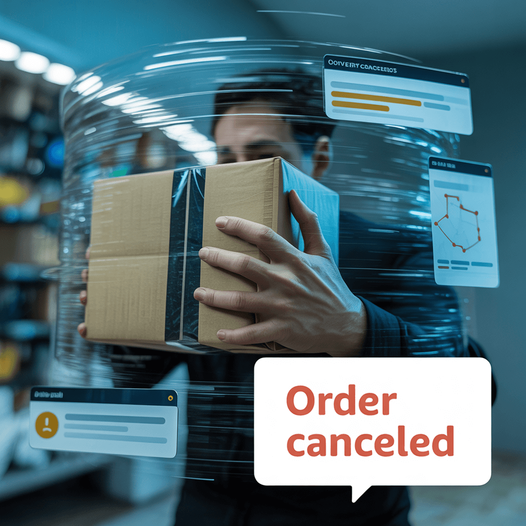 Illustration of frustration of Amazon order cancellations.